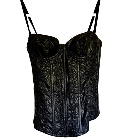 DBF Black Faux Leather Corset Size 32B Goth - Picture 1 of 14